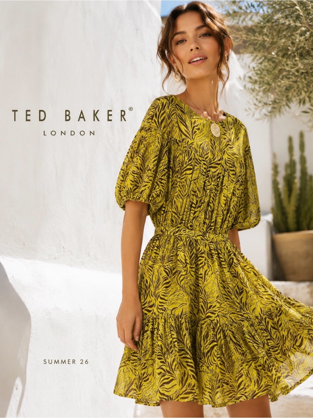 TED BAKER LONDON Mairley Printed Midi Dress - Chartreuse Botanical Print Sz 4